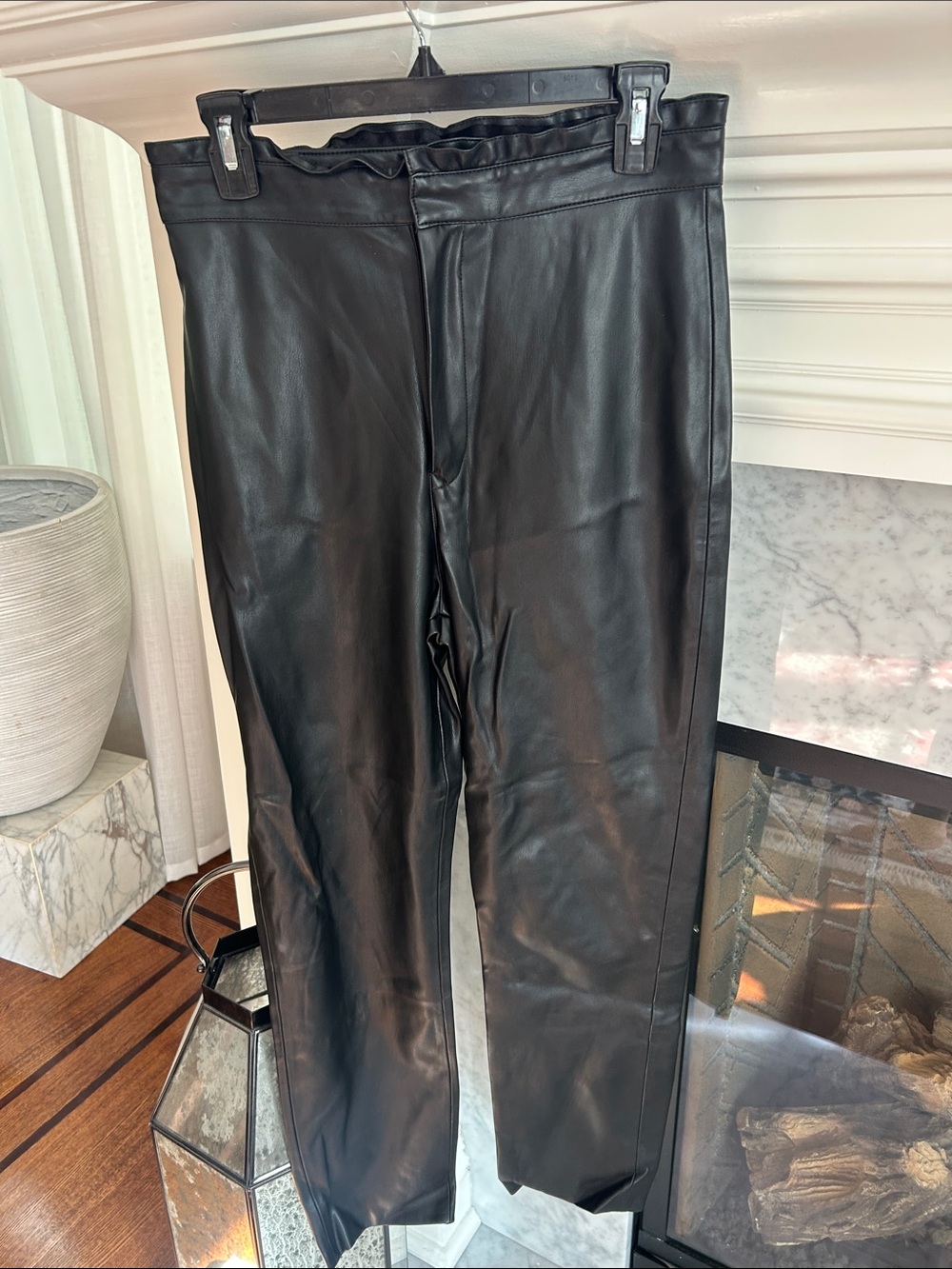 BB Dakota Black Faux Leather Straight-Leg Trousers